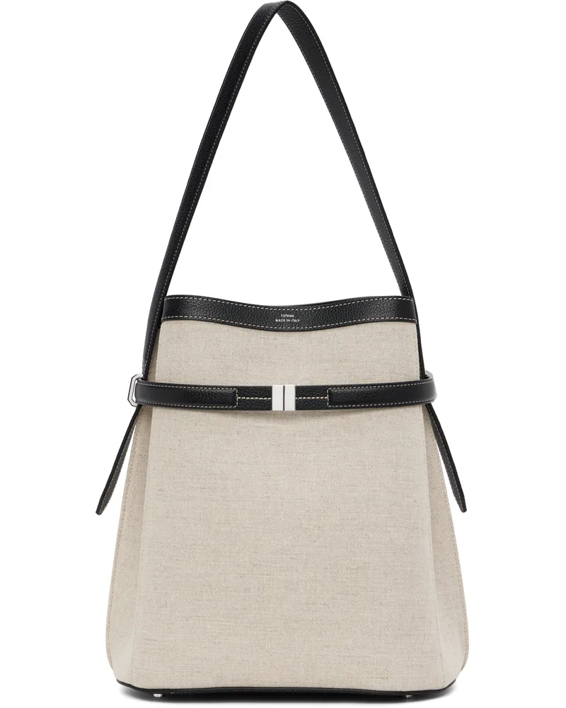 Totême Beige & Black Belted Canvas Bucket Bag Ecru