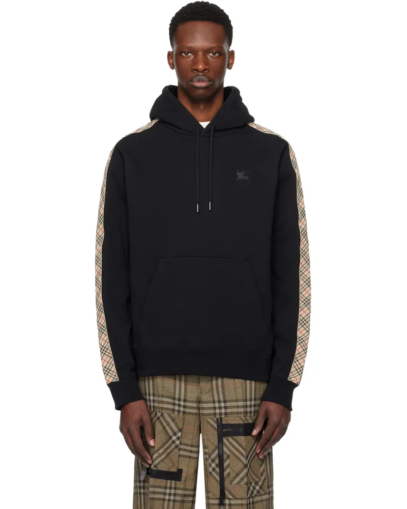Burberry Black Check Tape Hoodie Black