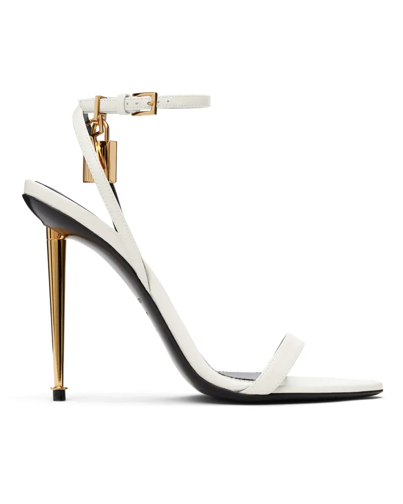 Tom Ford Off-White Shiny Padlock Pointy Naked Heeled Sandals 1w003