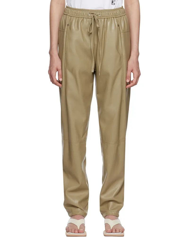 LOW CLASSIC Khaki Jogger Faux-Leather Pants Khaki