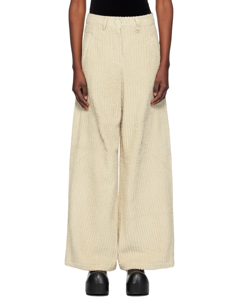 OPEN YY Beige Corduroy Wide-Leg Trousers Cream