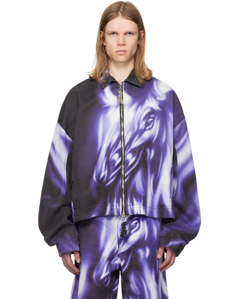 Gerrit Jacob Purple Printed Denim Jacket Black