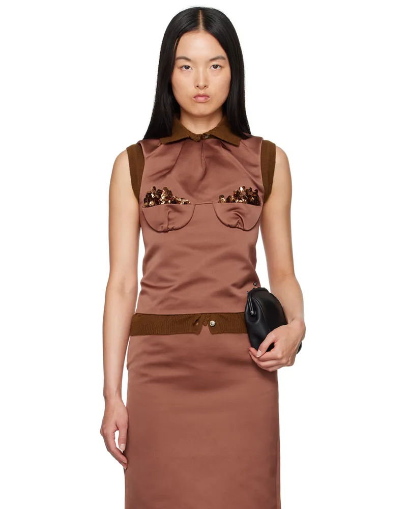 SHUSHU/TONG Brown Sequin Top Rb100