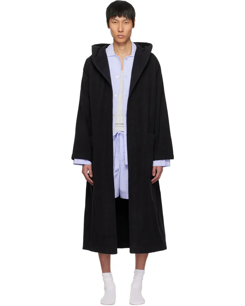 TEKLA Black Terry Hooded Bathrobe Black