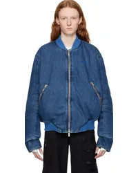 OFF-WHITE Blue Paneled Denim Bomber Jacket Blue