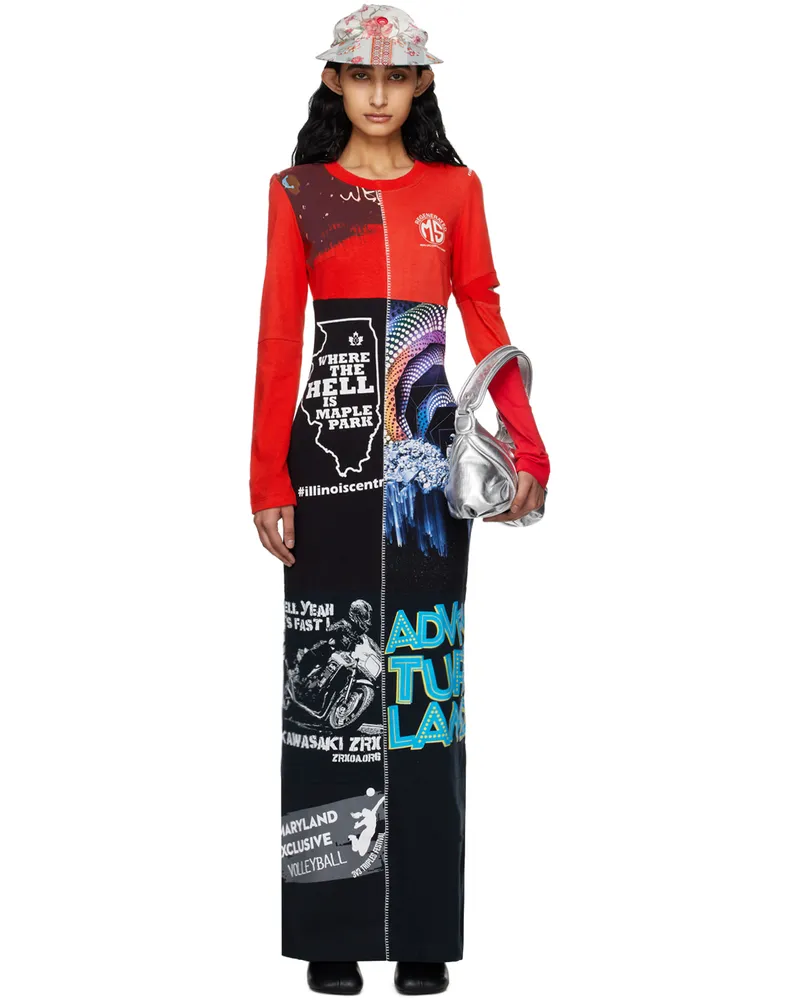 Marine Serre Red Regenerated Graphic Patchwork Maxi Dress Rd10