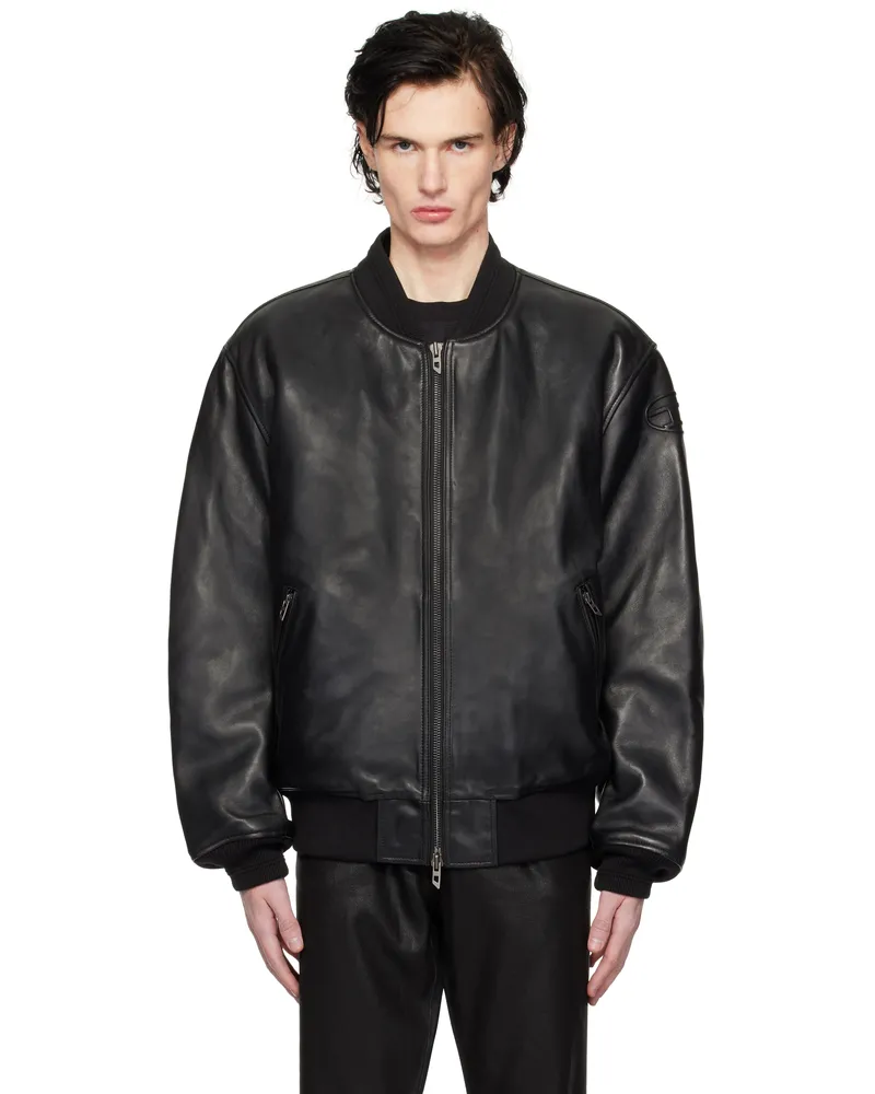 Diesel Black L-Khan Leather Bomber Jacket 9xx