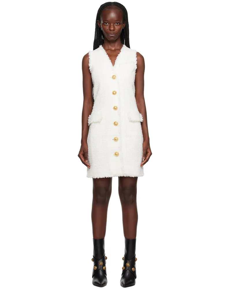 Balmain White Fringed Minidress 0fa