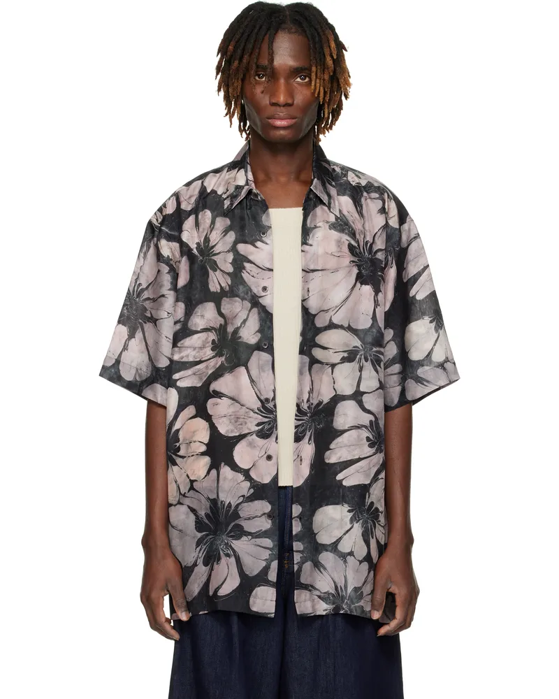 Dries van Noten Black & Pink Silk Short Sleeve Shirt 305