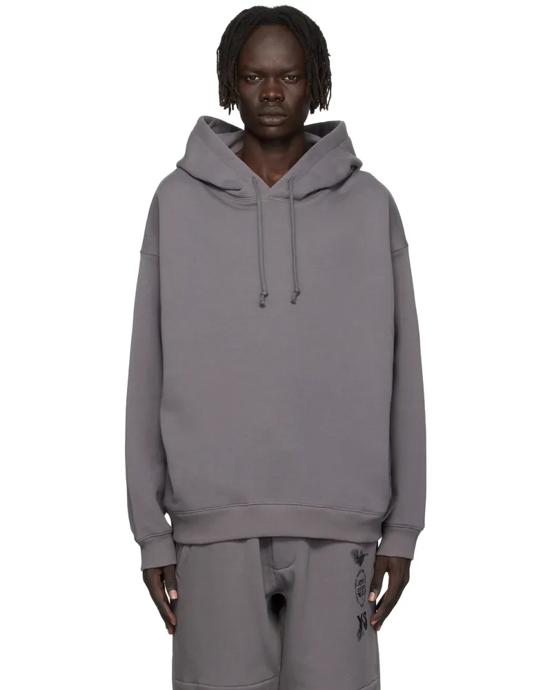 Y-3 Gray Graphic Hoodie Granit