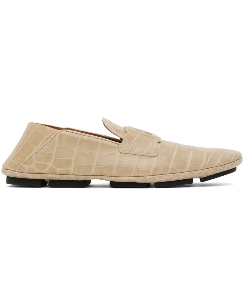 Dolce & Gabbana Beige Crocodile-Print Driver Loafers Sabbia
