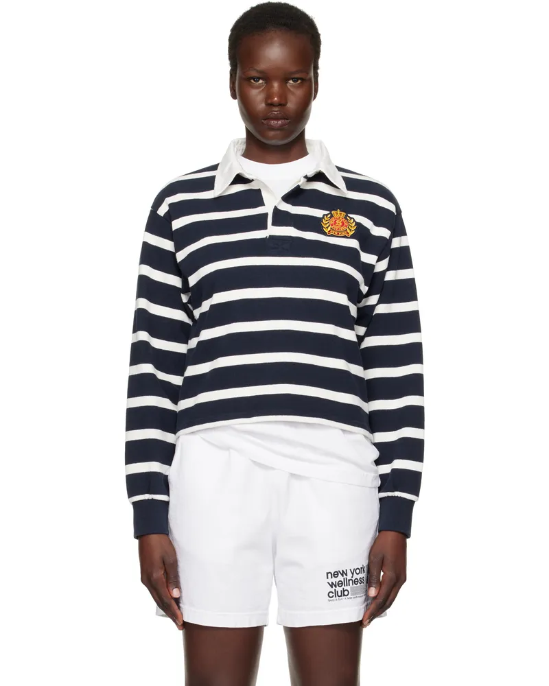 SPORTY & RICH Navy & White NY Crest Rugby Polo 361