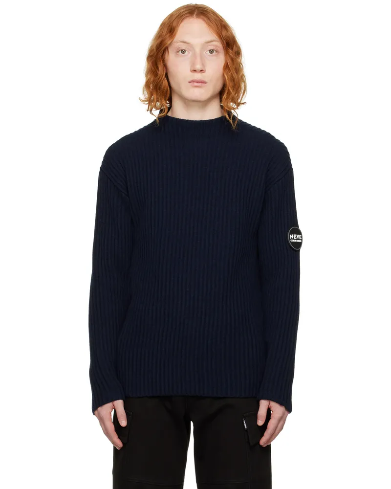 Giorgio Armani Navy Rubber Patch Sweater Navy