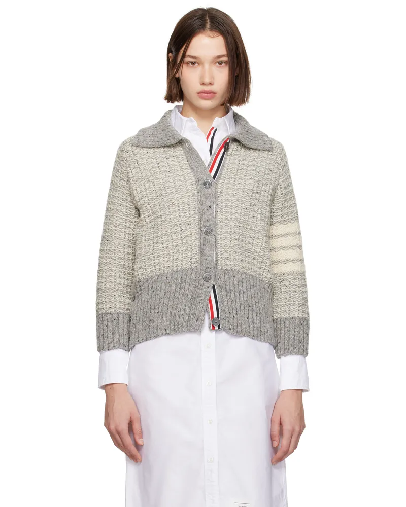 Thom Browne Gray Tuck Stitch 4-Bar Raglan Cardigan 055