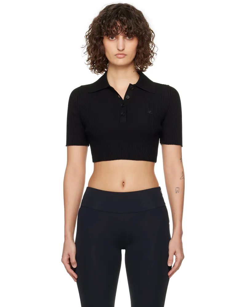 Courrèges Black Cropped Knit Polo 9999