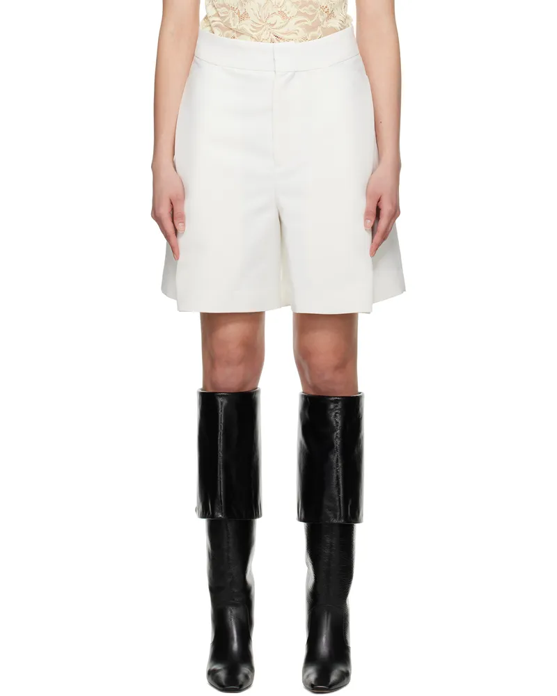 Victoria Beckham Off-White Pleat Detail Culotte Shorts Ivory