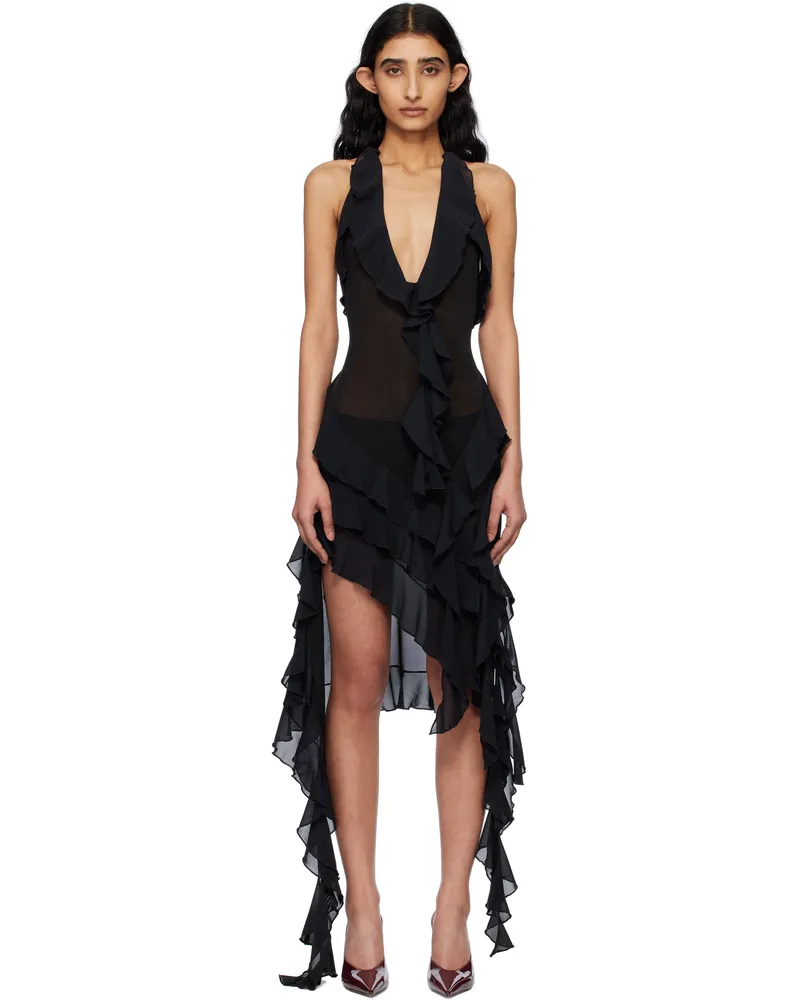 Fancì Club Black Ruffle Midi Dress Black