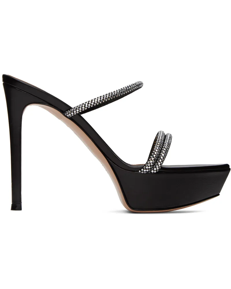 Gianvito Rossi Black Camoscio Heeled Sandals Black+black+crystal