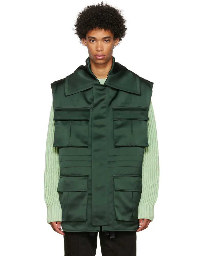 AMI Paris Green Polyester Vest Evergreen