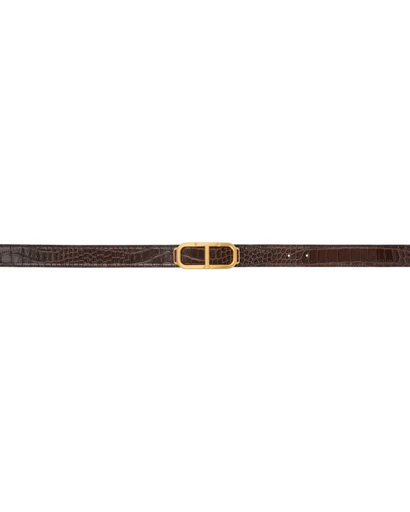 Tom Ford Brown Croc Stadium Reversible Belt Cognac