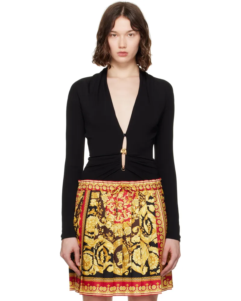 Versace Black Safety Pin Draped Fitted Bodysuit 1b000-black