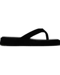 LE 17 SEPTEMBRE Black Leather Flip Flops Black