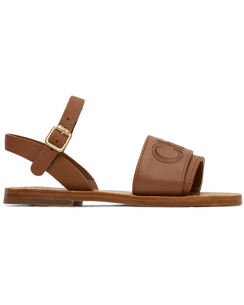 Chloé Kids Brown Embroidered Sandals 33a