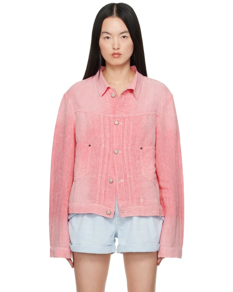 R13 Pink Relaxed Pleated Trucker Jacket Coral