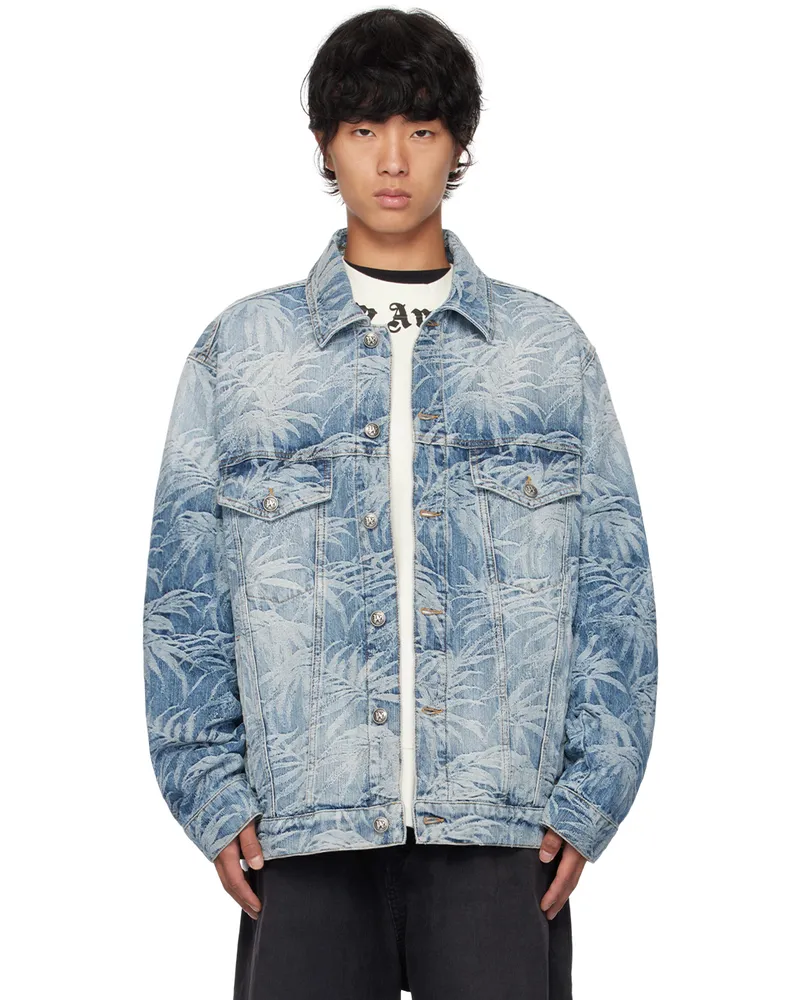 Palm Angels Blue Palms Wash Denim Jacket Indigo