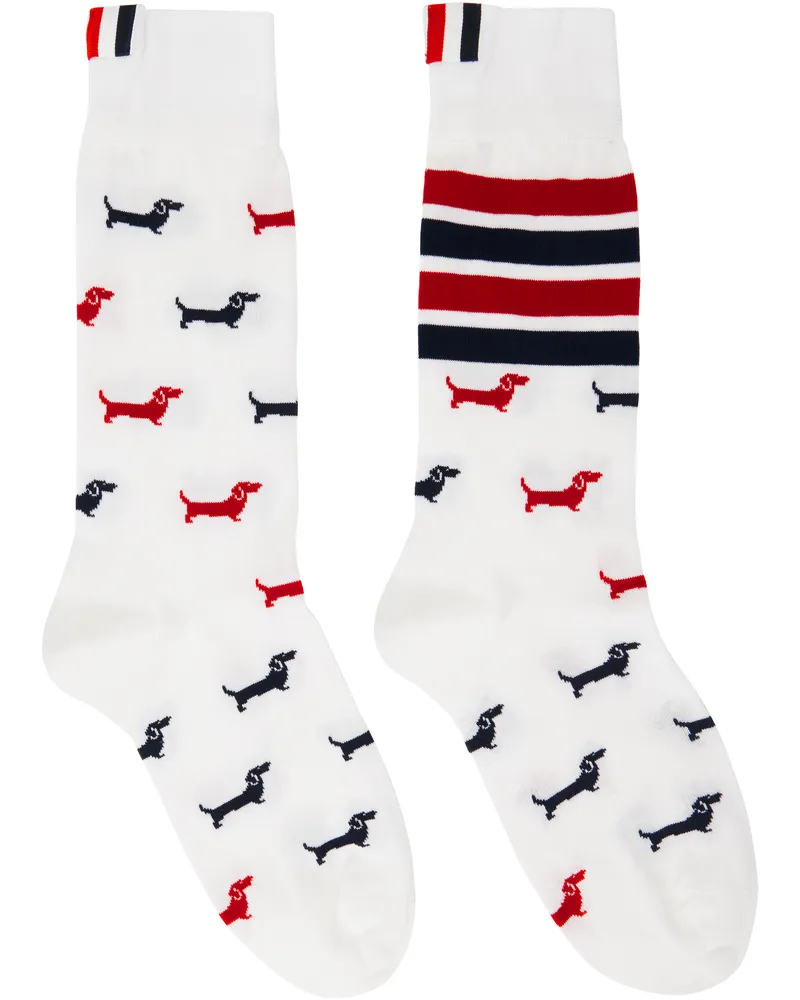 Thom Browne White Cotton 4-Bar Hector Mid Calf Socks 100