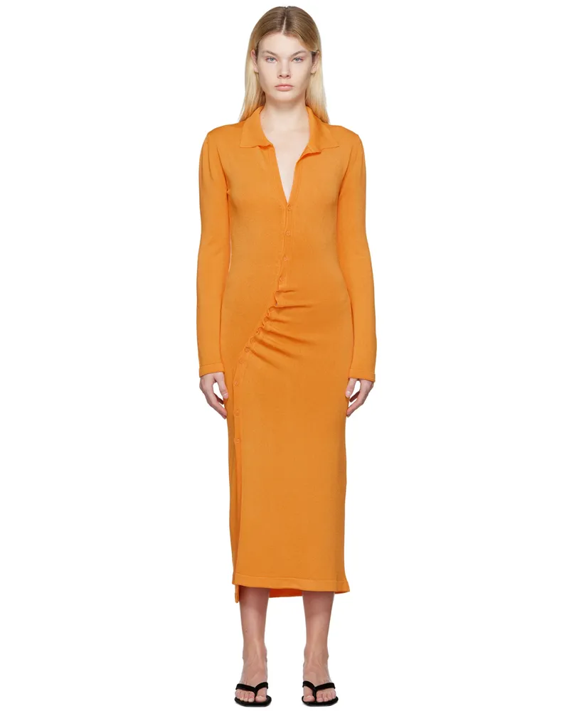 Olēnich Orange Gathered Midi Dress Zesty
