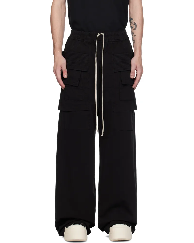DRKSHDW by Rick Owens Black Porterville Creatch Wide Drawstring Cargo Pants 09
