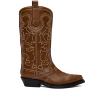 Brown Mid Shaft Embroidered Western Boots