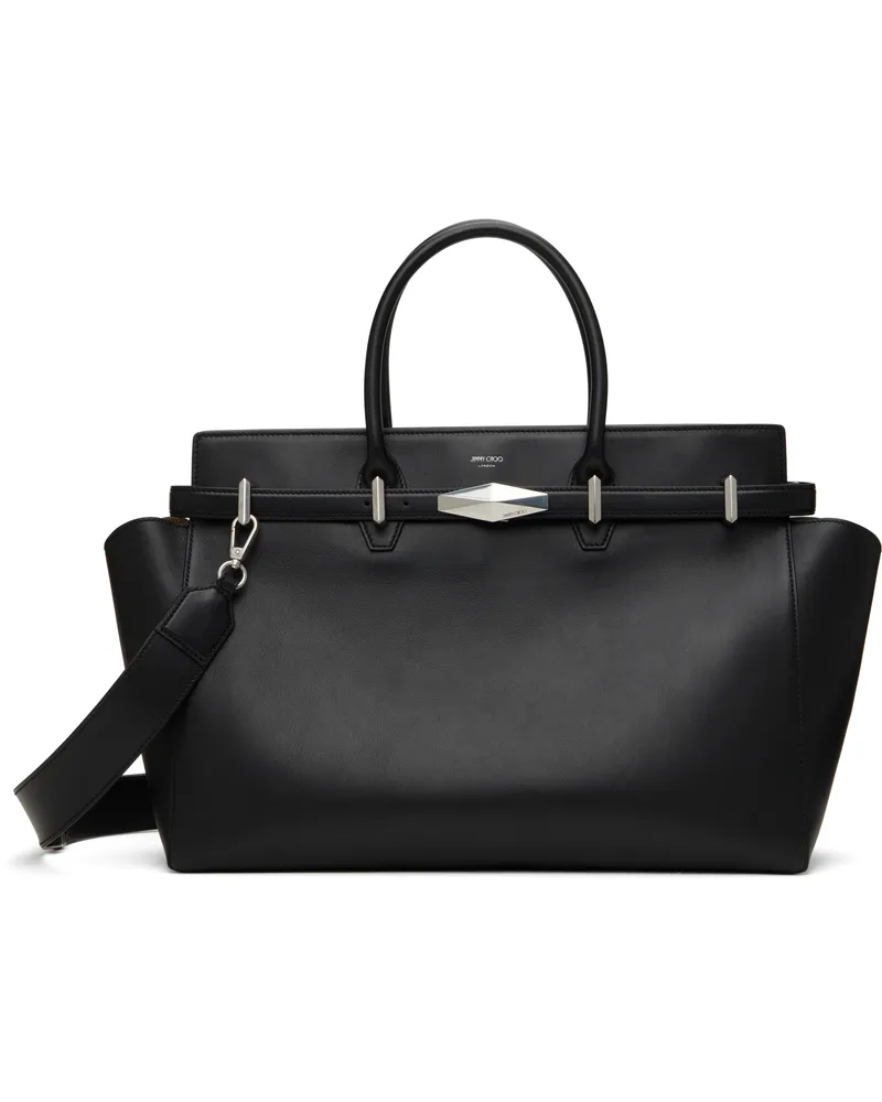 Jimmy Choo Black Diamond Belted Top Handle M Bag Black