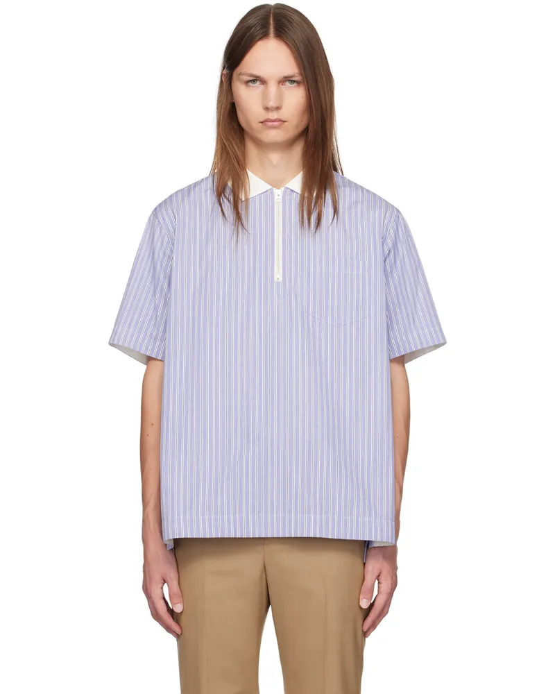 Sacai Blue Half-Zip Polo L