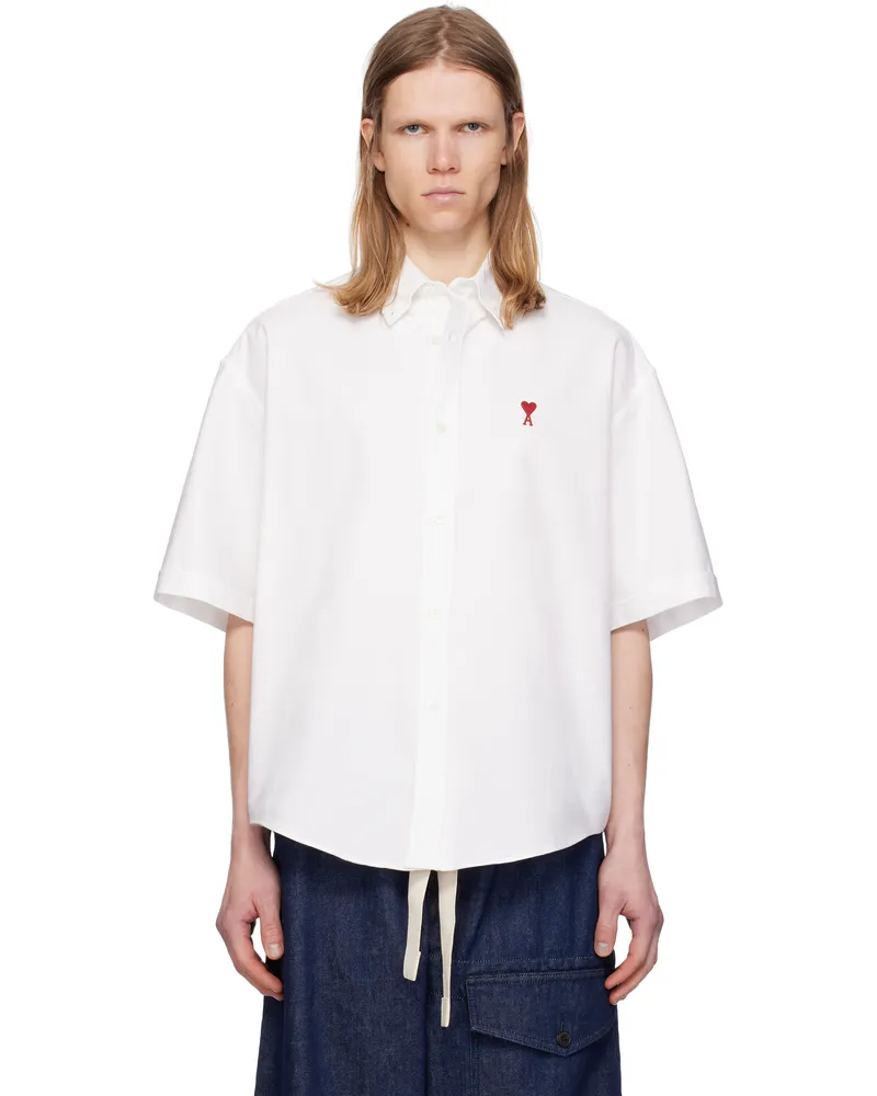 AMI Paris White Cotton Boxy Fit Short Sleeves Shirt 168