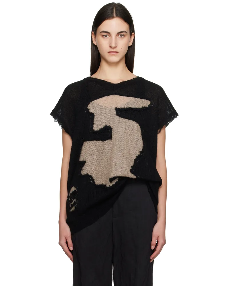 Maison Margiela Black Abstract Colourblock V-Neck Vest 962
