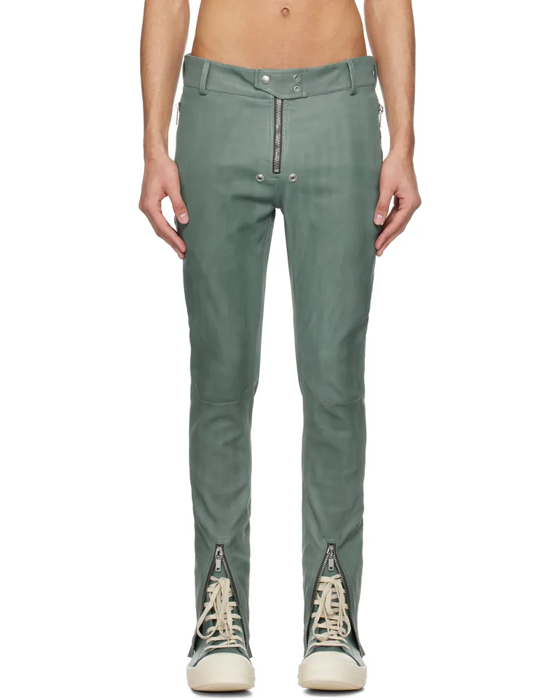 Rick Owens Blue Hollywood Tyrone Bela Leather Pants 66