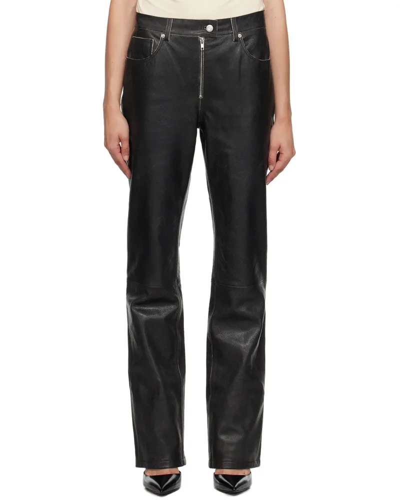 Helmut Lang Black 5-Pocket Leather Pants Black