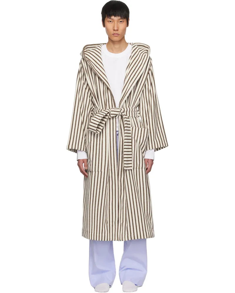 TEKLA Brown & Off-White Terry Hooded Bathrobe Kodiakstripes-stripe