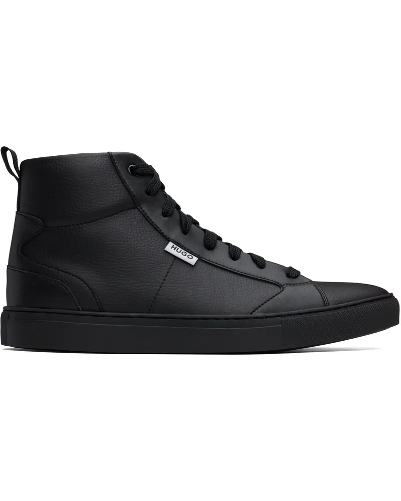 HUGO BOSS Black Grained Faux-Leather High-Top Sneakers 001-black