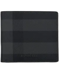 Burberry Black & Gray Check Bifold Coin Wallet Charcoal