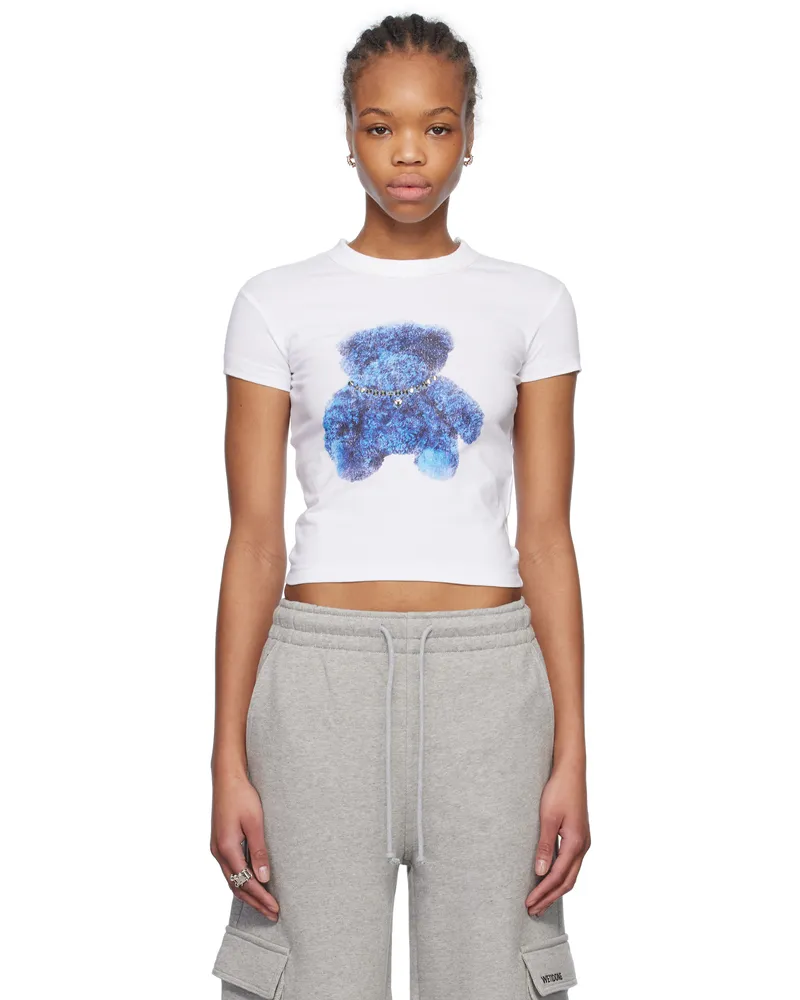 WE 11 DONE White Studded Bear Cropped T-shirt White