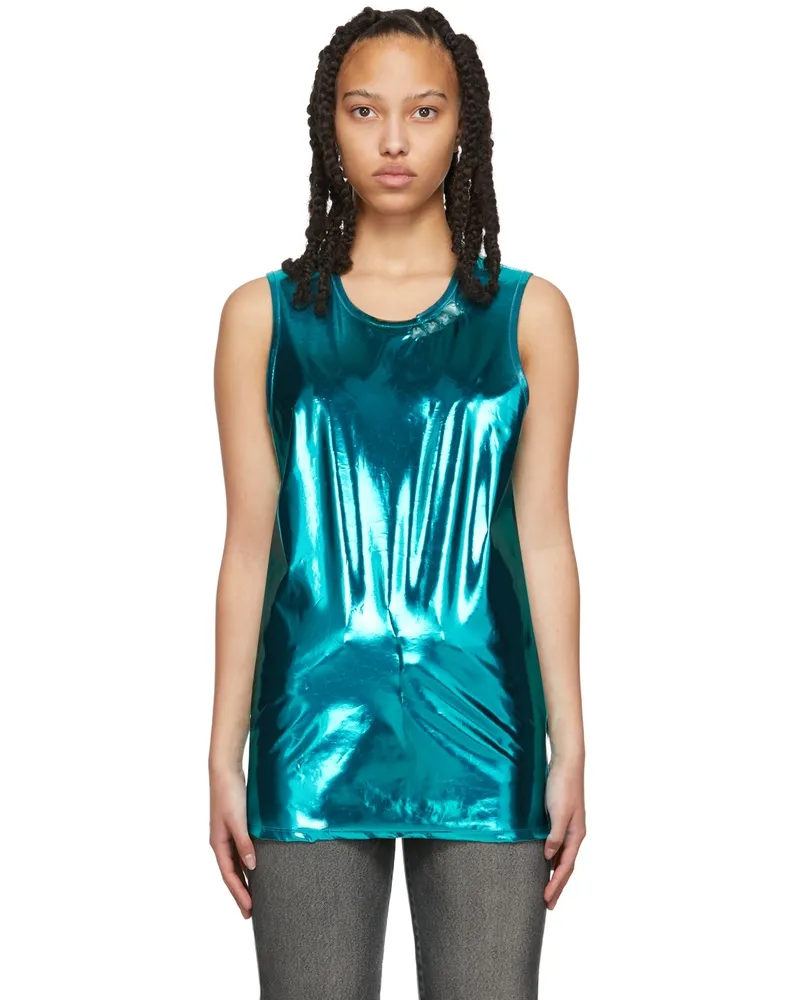 Doublet Blue Stud Embroidered Metallic Tank Top Blue