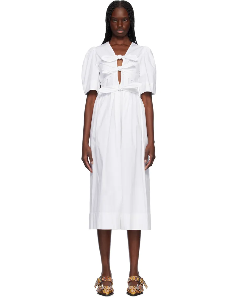 Ganni White Stretch Cotton Tie Strap Midi Dress 151