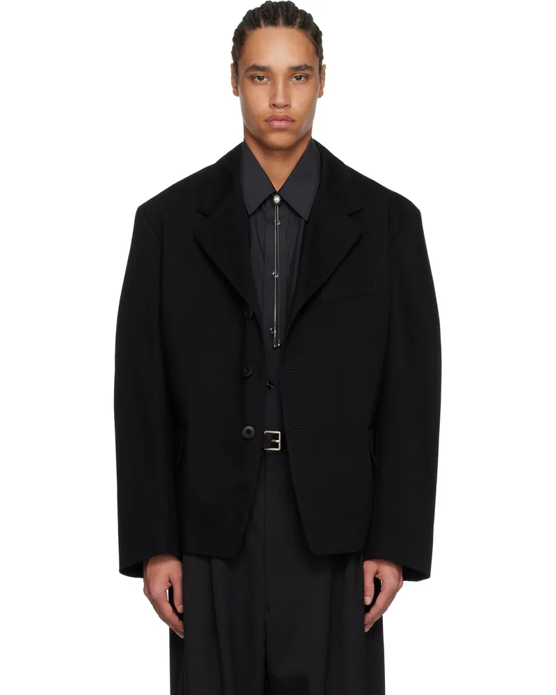 Christophe Lemaire Black Single-Breasted Tailored Workwear Blazer Bk999