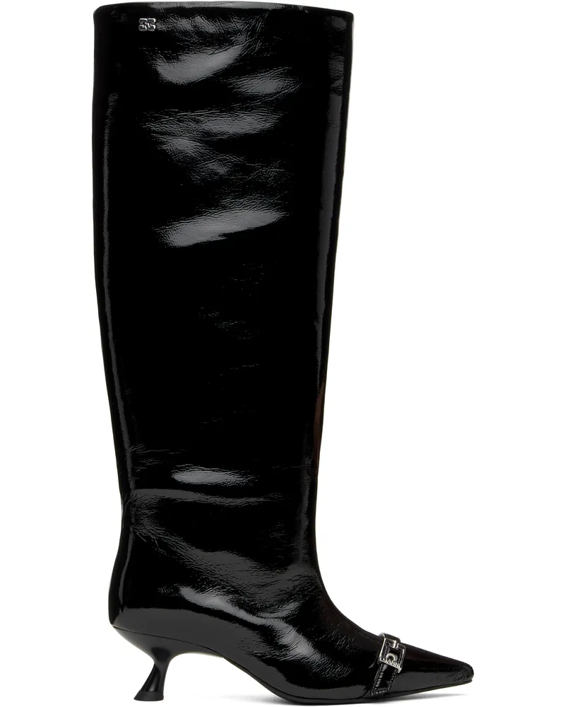 Ganni Black Eyelets Slouchy High Shaft Tall Boots 099