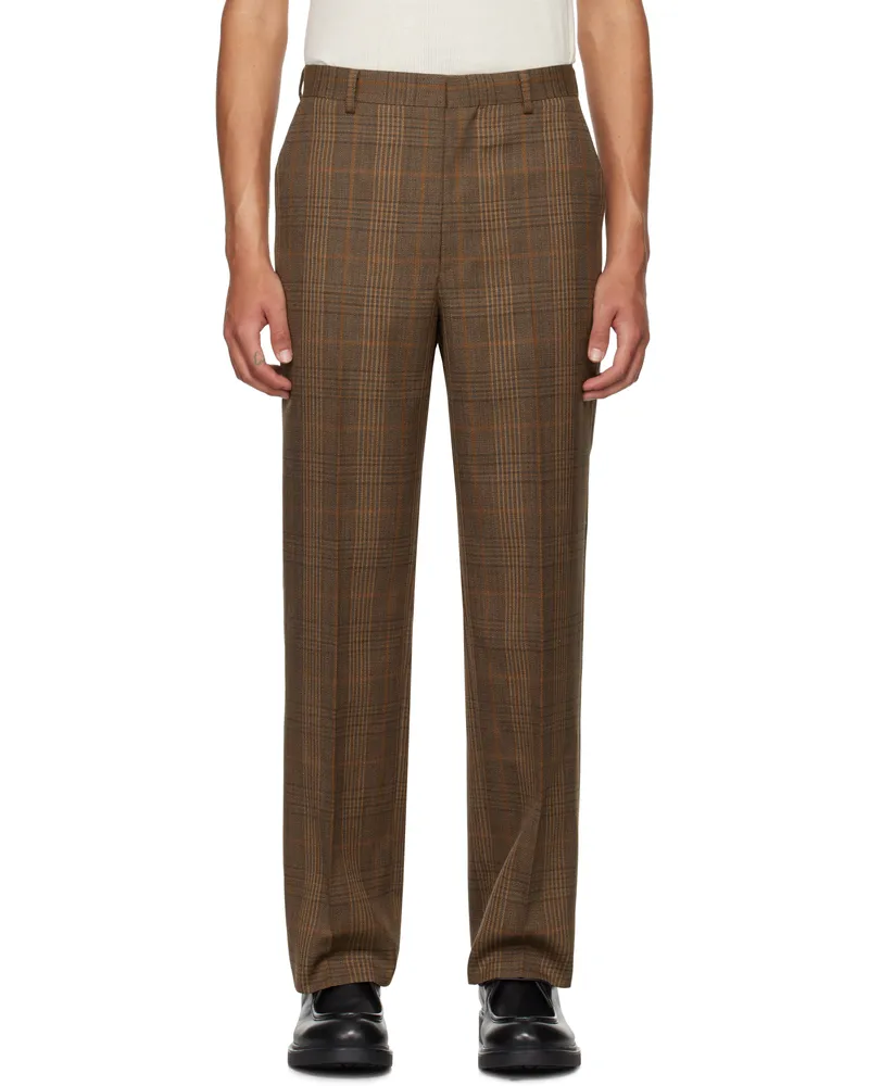 AURALEE Brown Bluefaced Wool Check Trousers Brown