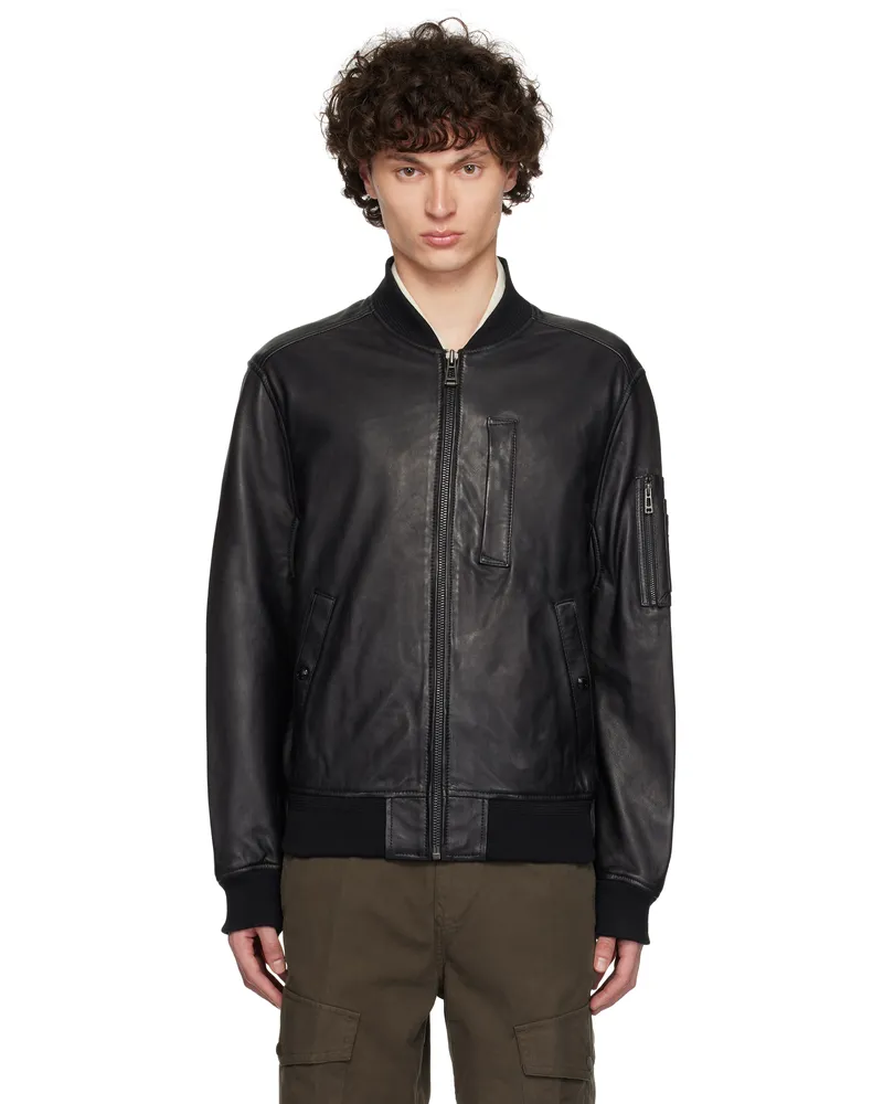 Belstaff Black Marker Leather Bomber Jacket Black
