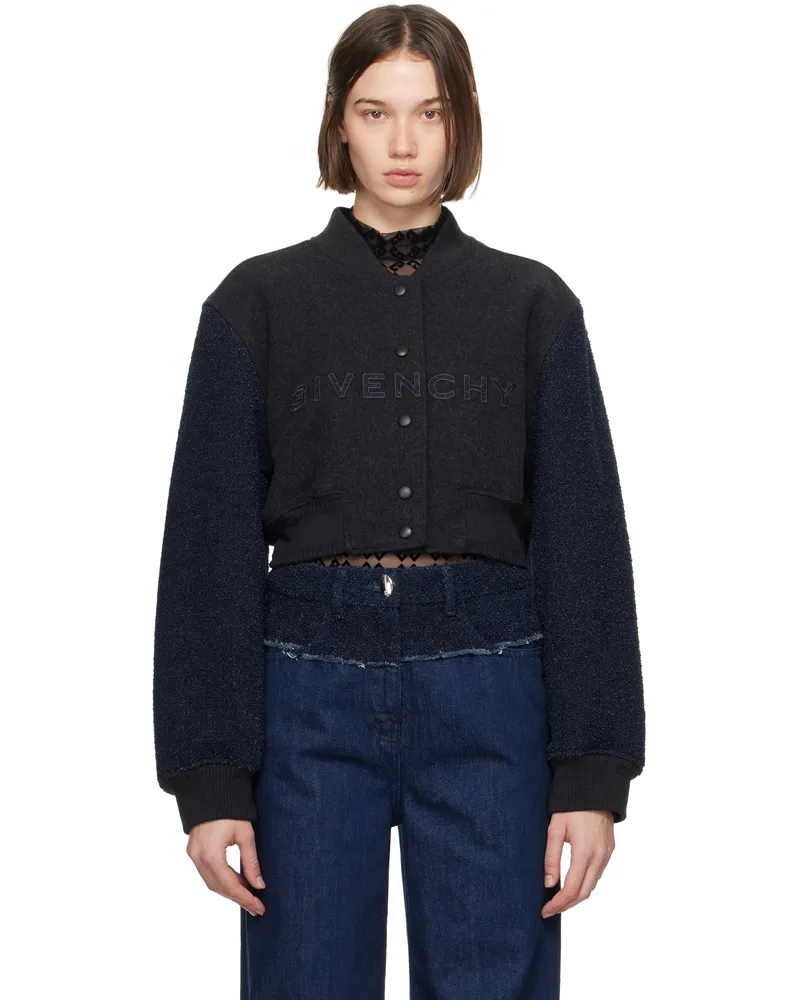 Givenchy Navy & Gray Cropped Varsity Bomber Jacket 025-charcoal